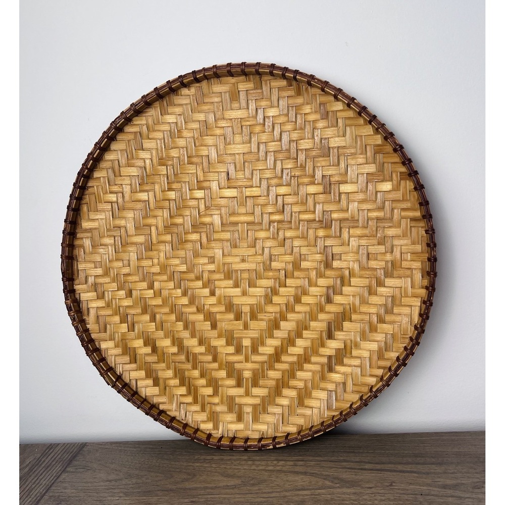 Vintage Chinese Style Bamboo Winnowing Basket Tray 16" Woven Wall Decor